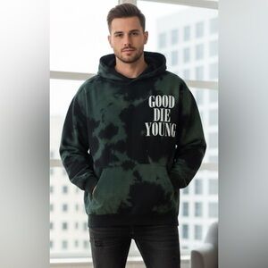 Assholes Live Forever “Good Die Young” Green & Black Tie Dye Hoodie Size Large